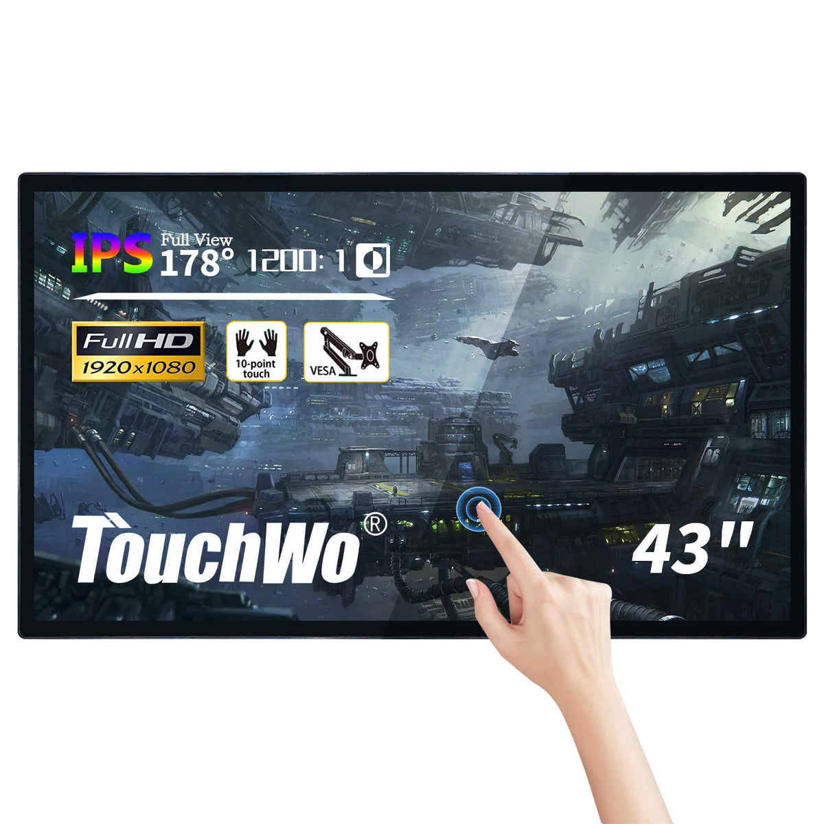 TouchWo 43 inch Interactive Touchscreen Monitor, Smart Board with 16:9 Display 1080P, Android 12 Touchscreen Electronic Whiteboard for Office and Classroom, RAM 4G & ROM 64G
