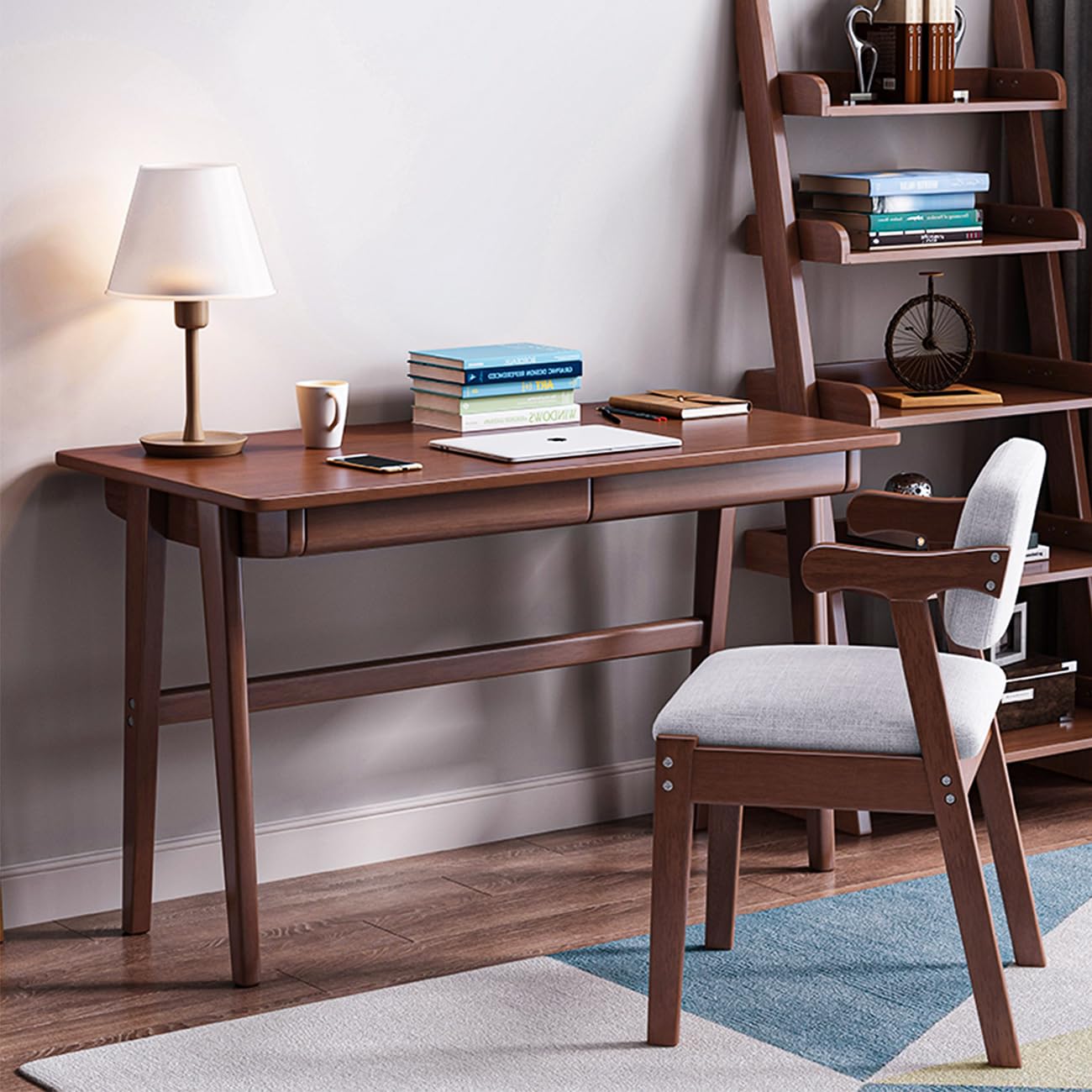 Acrylicolor Wood Writing Desk with 2 Drawer,Home Office Desk for Small Spaces Study Desk PC Table Workstation (Walnut, 39.4x23.6x29.5)