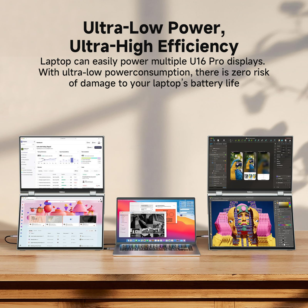 Biakknoe U16 Pro 16" Dual Portable Monitor Touchscreen, 1200P FHD Laptop Screen Extender with USB-A&C/HDMI, Foldable Travel Monitor for Laptop/Mac/PC/Windows, Single-Cable Dual Display, VESA Mountable