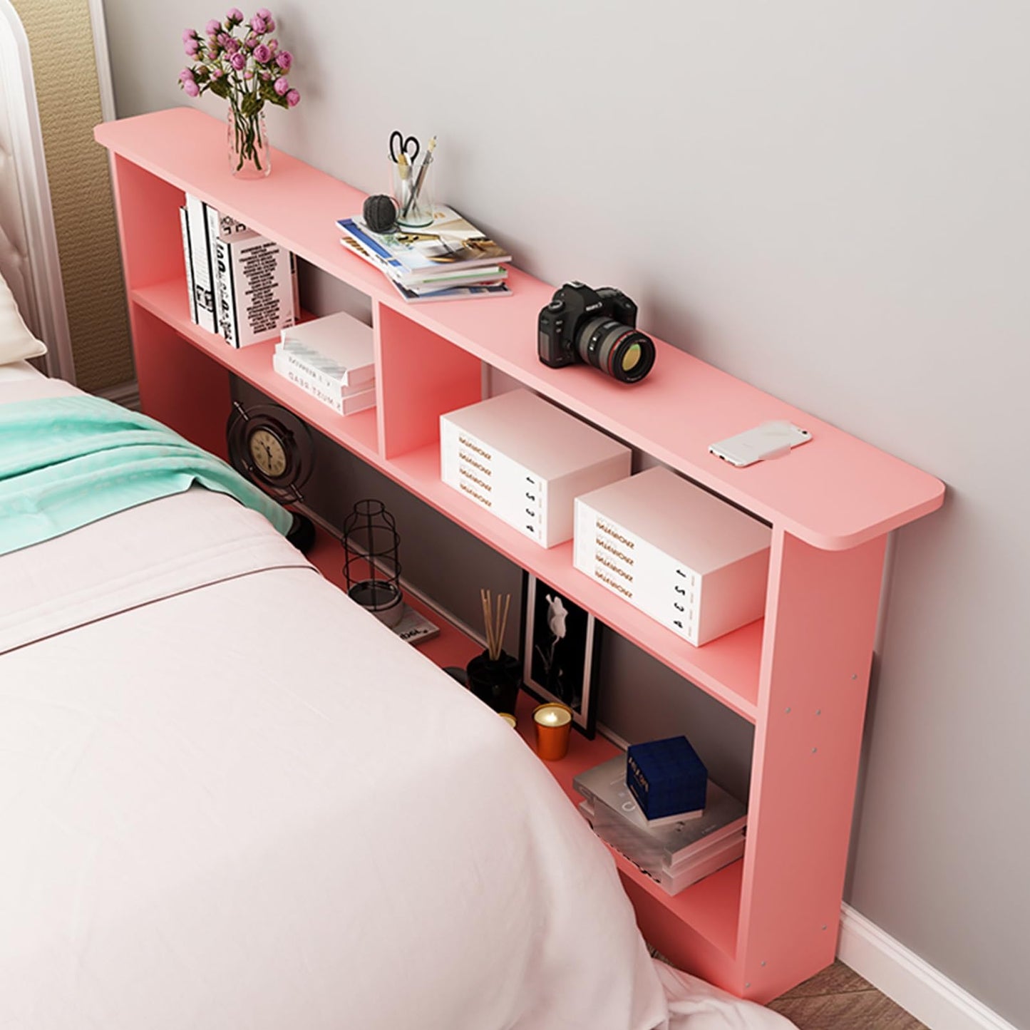 Sofa Tables Modern Console Table Semi Circular Design Rectangular Base Wall Accent Small Spaces Side,Narrow Retro Wooden Sofa Back Console Table with 3 Layers Pink Small Footprint Ideal for