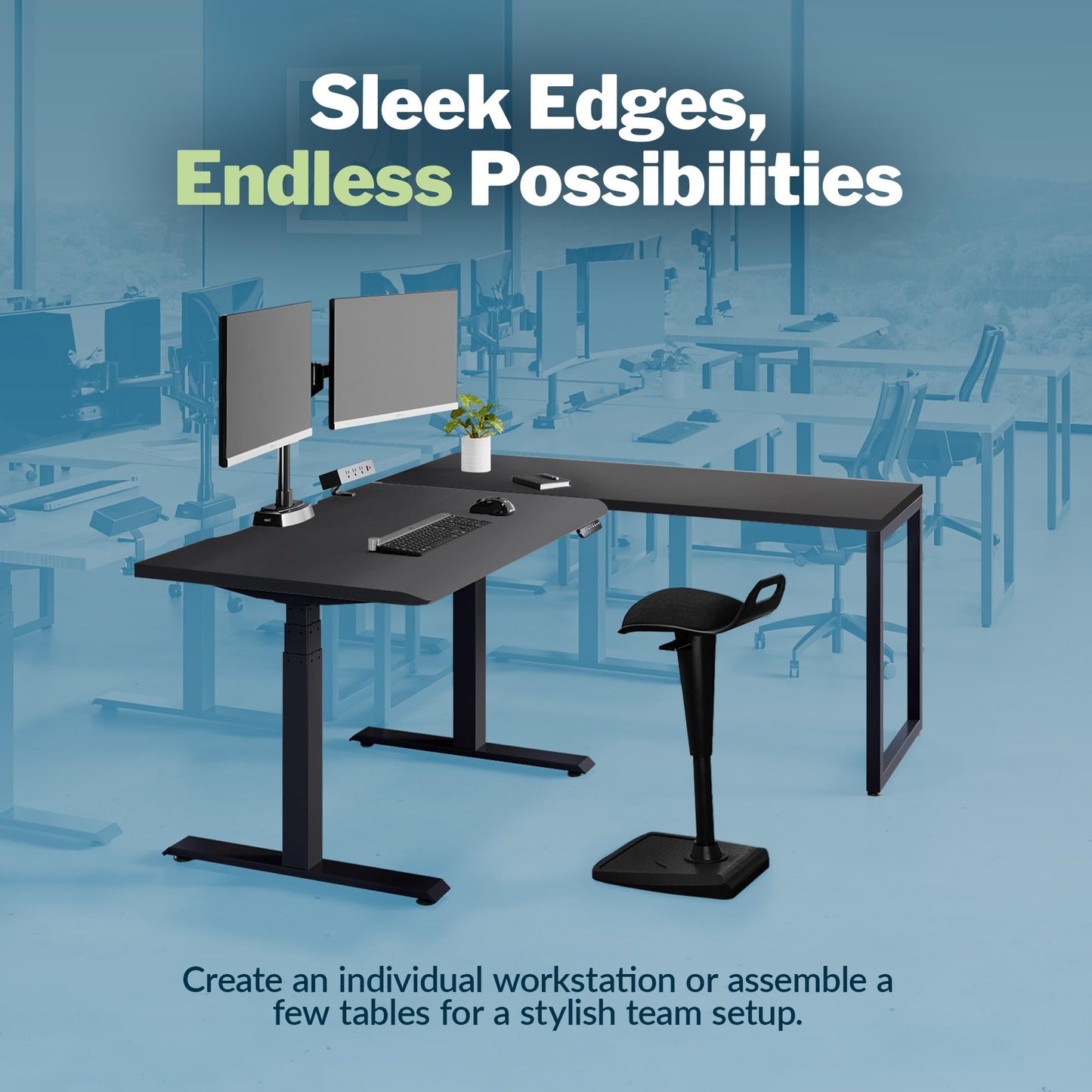 Vari Table 60x24 Office Desk – Modern Computer Desk & Workstation for Home Office or Commercial Workspace, 300 lb Capacity (Black/Black)