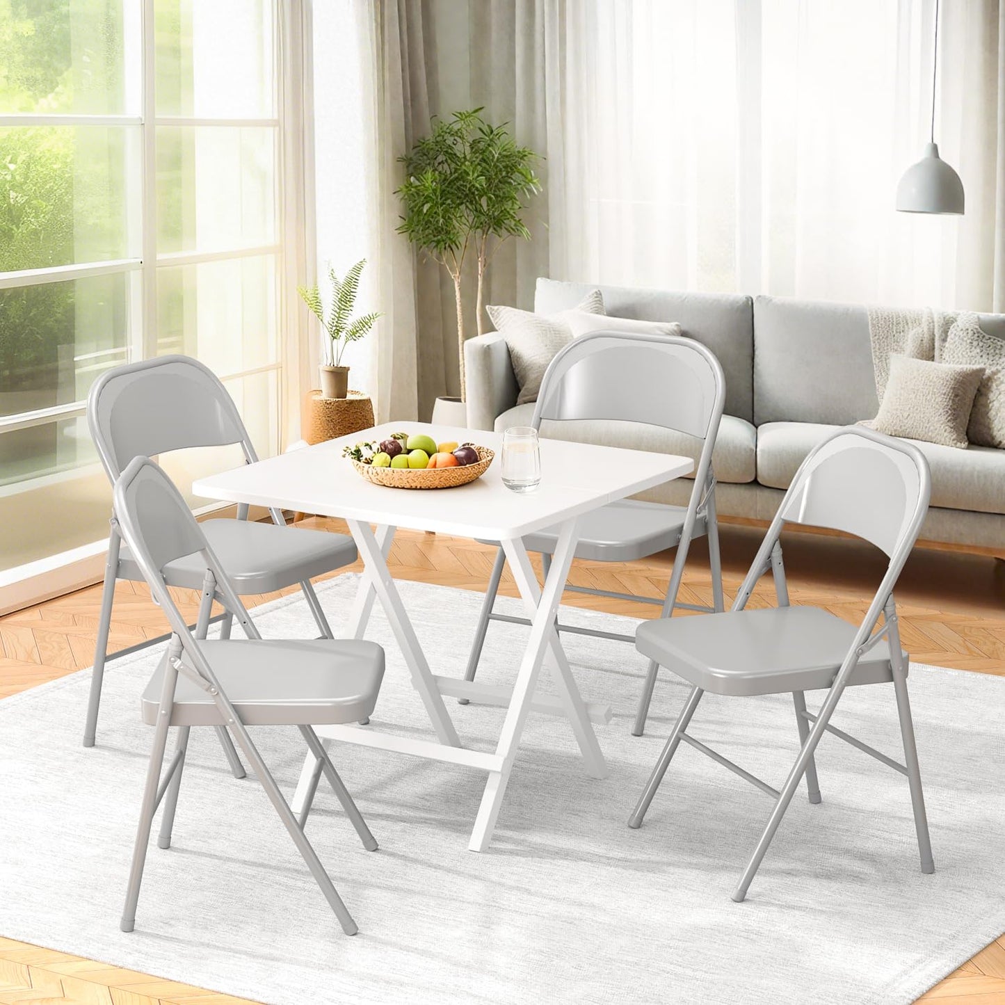 VENI HOME 4 Pack Folding Chairs, Metal Folding Chairs Steel Frame with Double Hinged for Office Wedding Party Patio Dinning Events, Black (Gray)