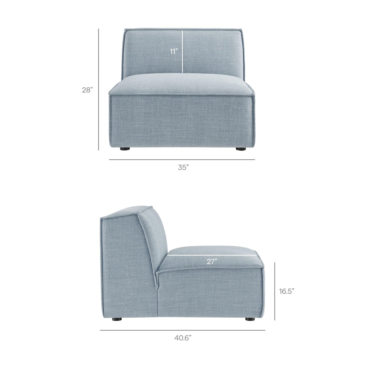 Modway Restore Performance Fabric Upholstered 4-Piece Modular Sofa Set with Ottoman in Sky - Low Profile Sectional Sofa with Coil Seat Support and French Piping