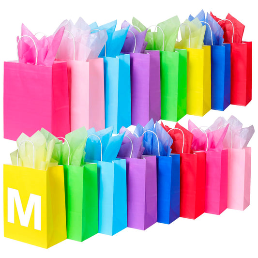 BLEWINDZ 32Pcs 10.6" Medium Gift Bags with Tissues, Paper Party Favor Bags with Handles, Rainbow Goodie Bag for Birthday, Wedding, Party Supplies