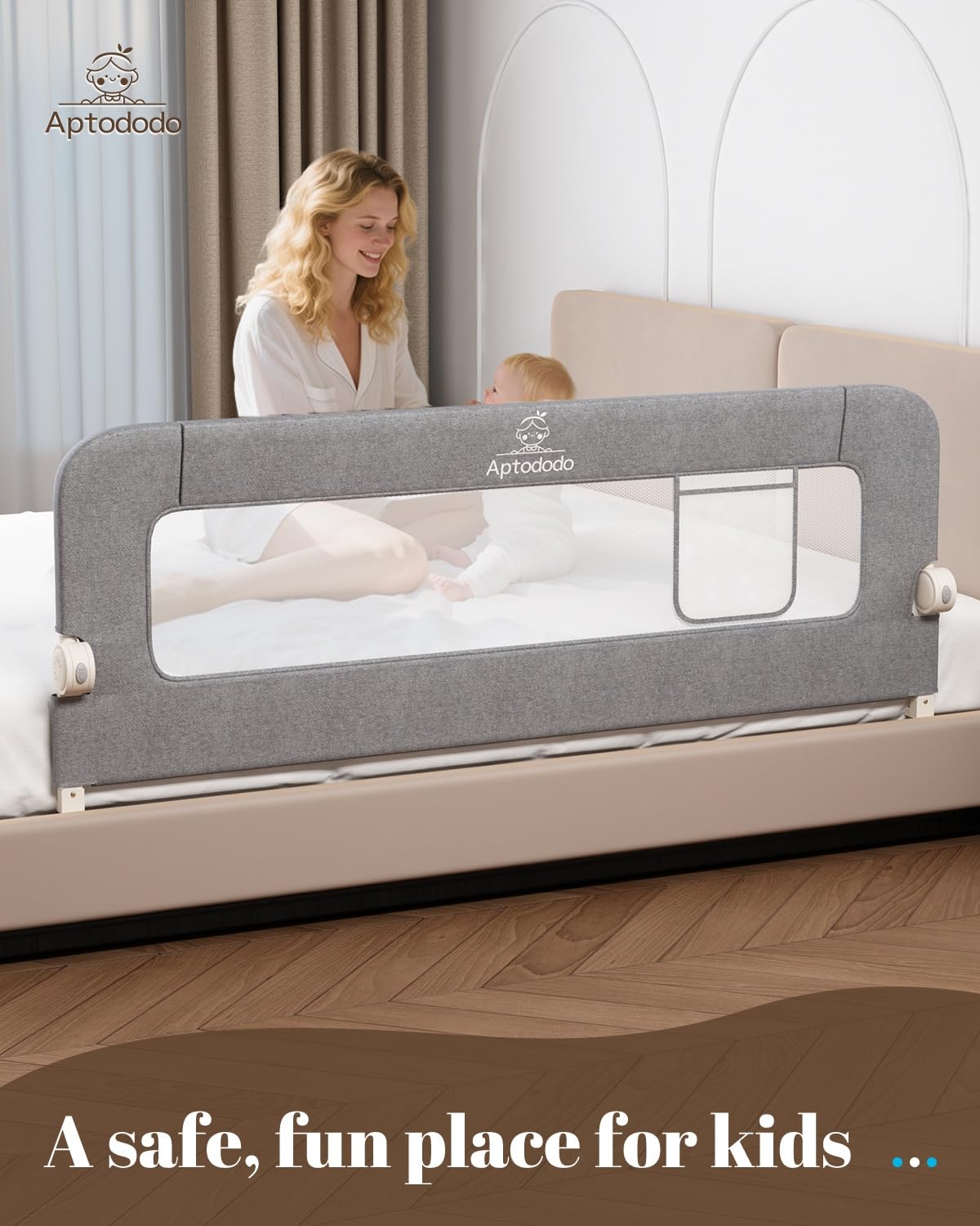 Aptododo 59" Upgraded Bed Rail for Toddlers with U-Shape Base, Toddler Bed Rails with More Stable and Secure, Fit for Twin, Full, Queen Size Bed,High/Low Mattresses, Box/Platform Bed
