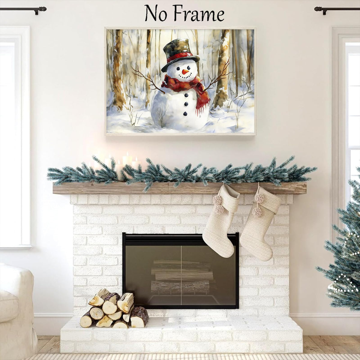 Christmas Snowman Wall Art Winter Forest Posters Cute Snowman Pictures Vintage Winter Scene Paintings Winter Snowman Canvas Wall Art Vintage Christmas Prints Christmas Theme Posters 16x24inch No Frame