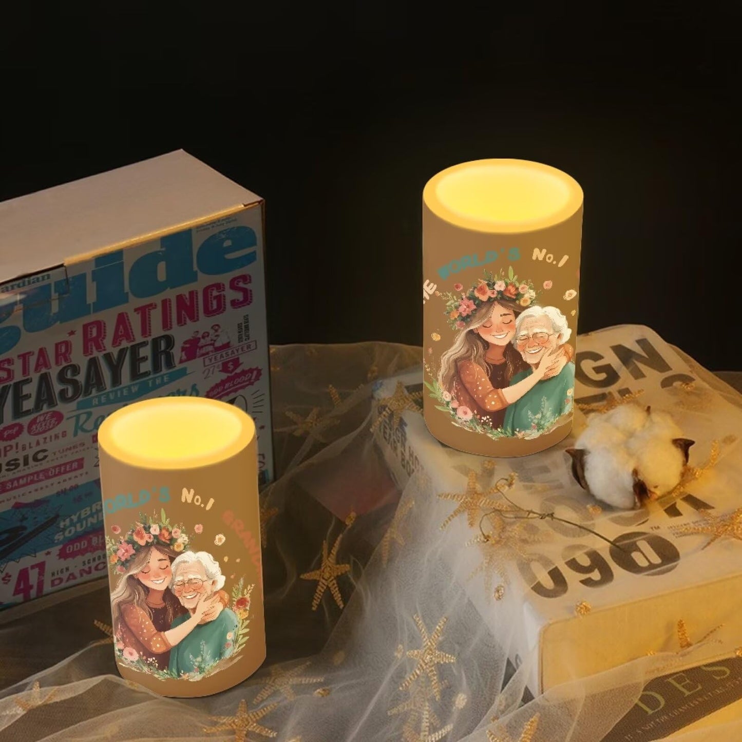 Luarisgur to The Worlds No 1 Grandma Decorations Indoor Candles with Floral Flameless Candles with Remote and Timer 2 Pack Battery Operated Grandma Mothers Day Themed LED Candles for Gift Home Decor