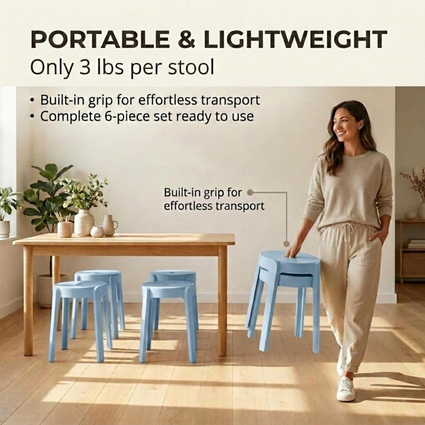 Stackable Classroom Stools Set of 6-18 Inch Flexible Seating for Classroom, School & Home Office - Heavy Duty Plastic Stackable Stools, 500 lbs Capacity