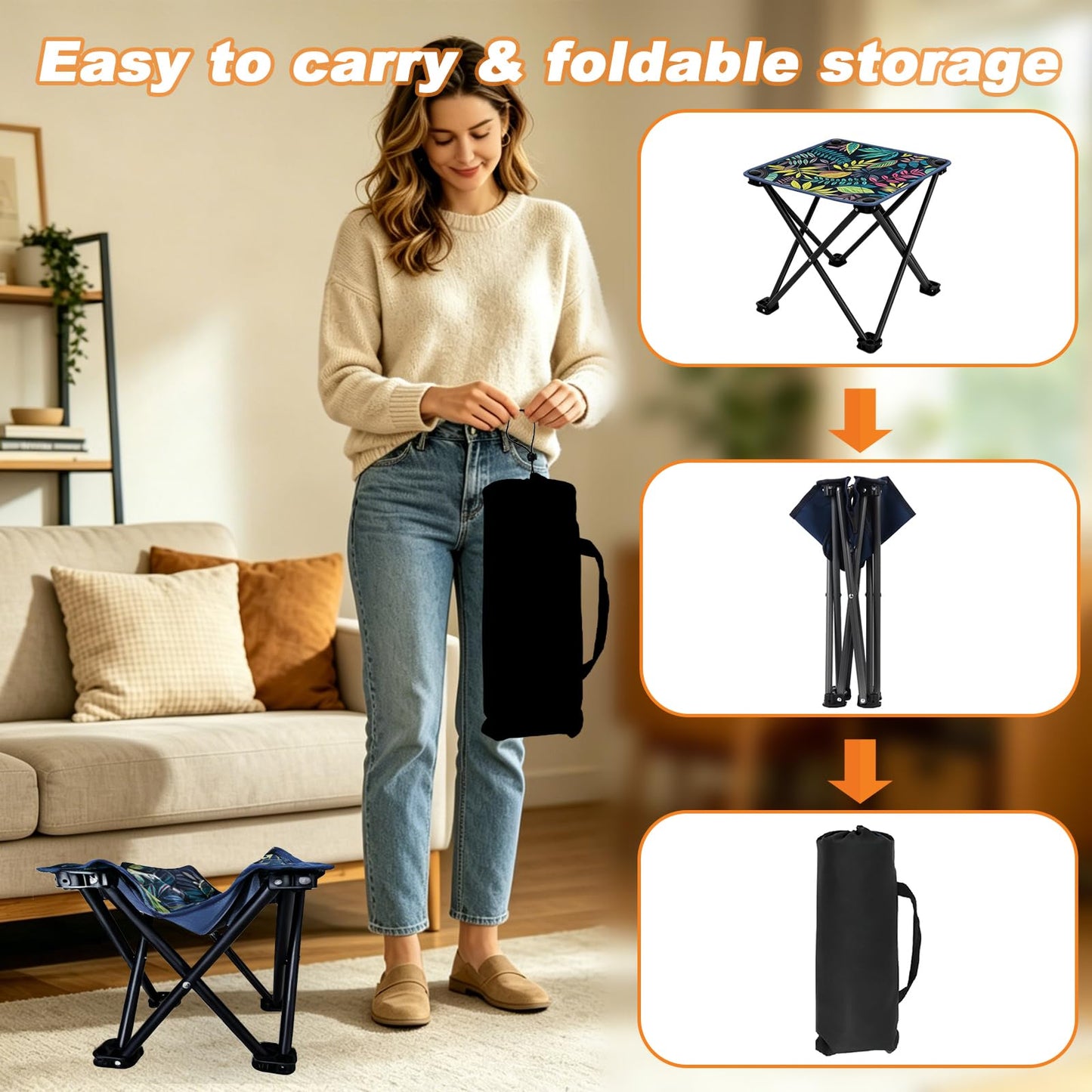LALIPA Portable Collapsible Stool Outdoor Folding Chair Small Camping Stool for Hiking,Fishing,Gardening,Beach and Travel with Carry Bag (1 Pack,Pattern)