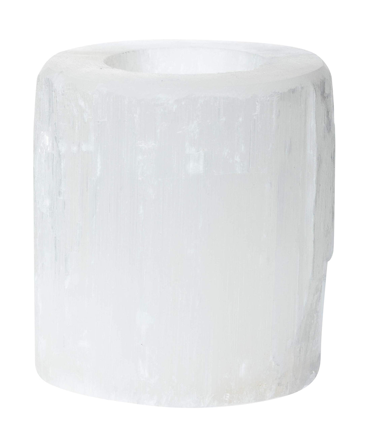 Natural Solid White Selenite Candleholder - Perfect for Meditation and Reflection - 3" Tall (1)