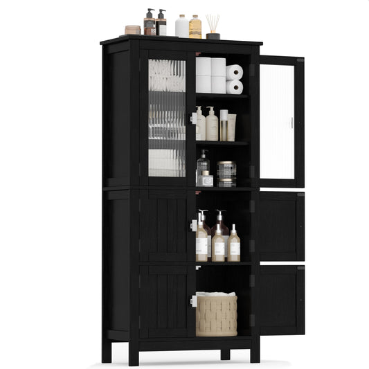 Akxomel 53.1" H Tall Bathroom Storage Cabinet, Bathroom Floor Cabinet with 6 Doors and Adjustable Shlef, Linen Cabinet, Pantry Cabinet for Living Room, Kitchen, Entryway, Black