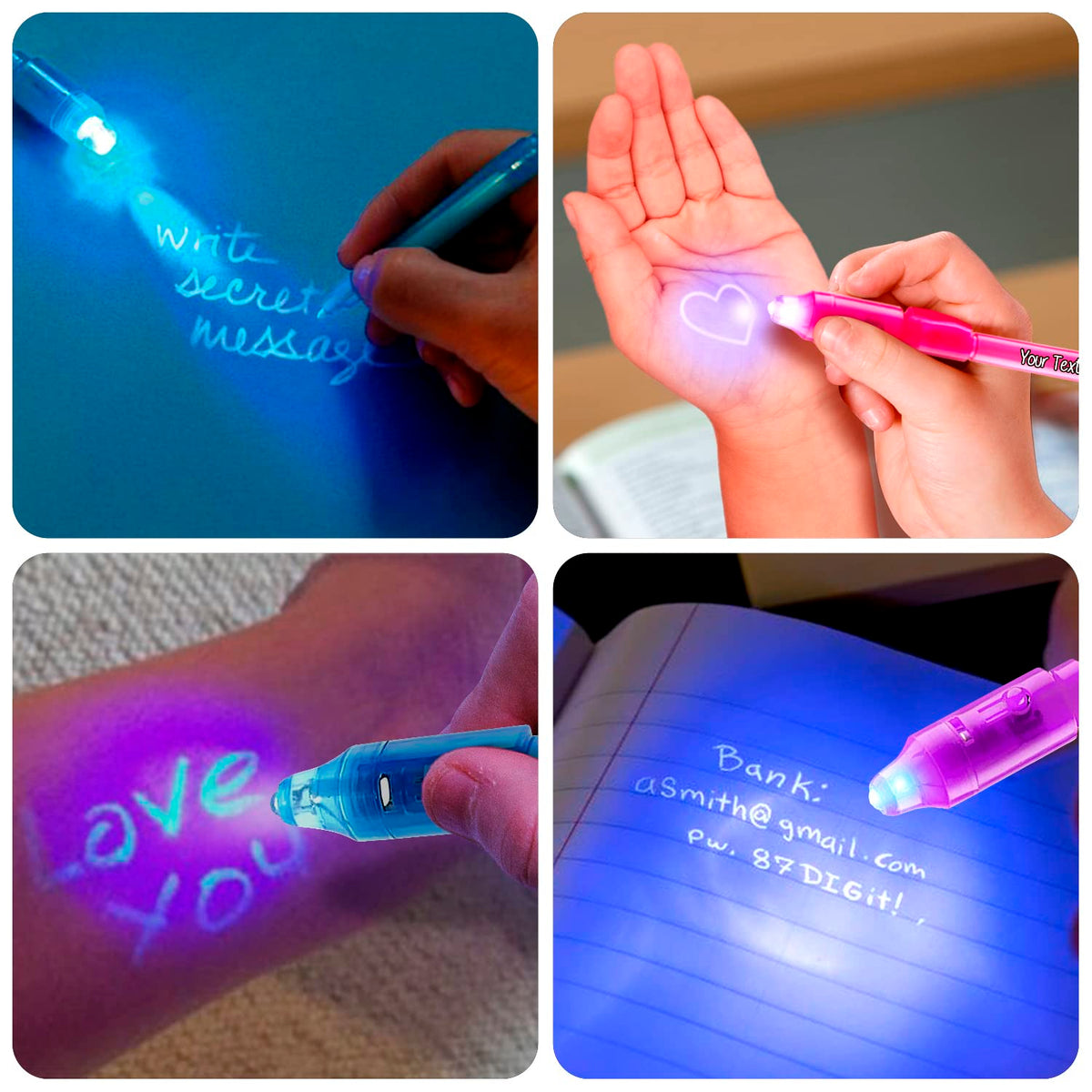 Personalized Invisible Disappearing Ink Pen Marker Pack, Custom Secret Spy Message Writer with UV Light, Fun for Kids and Stock Stuffers, 24 Pack, Assorted