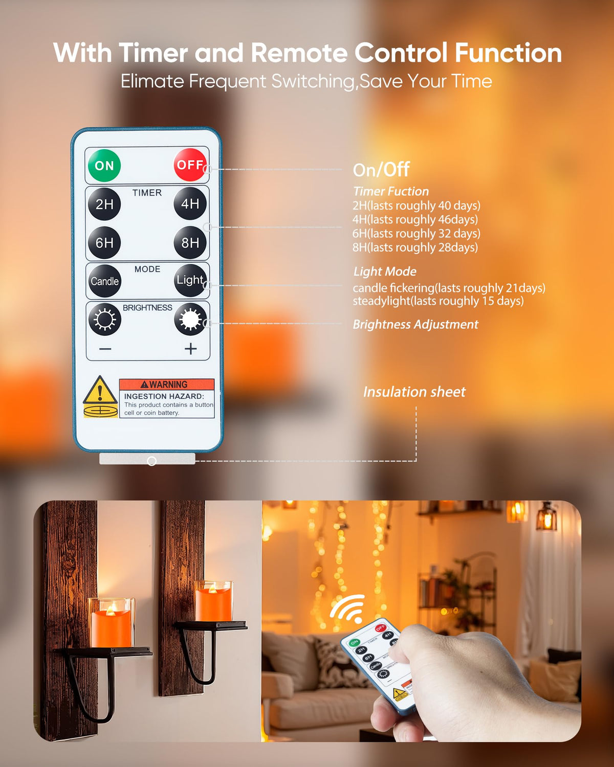 Homemory 24Pack 400+Hour Remote Control Flameless Candles, 2/4/6/8H Timer Led Votive Candles, Battery Operated Tea Lights for Wedding Table Centerpiece, Holidays, Halloween Pumpkins-Orange