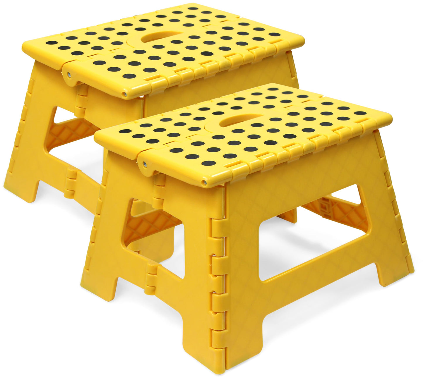 MaxWorks 51249 Folding Step Stool, 9 Inch Height, 330 lb Capacity, Heavy Duty Plastic Foldable Stool for Home, Bathroom, Kitchen & Office, Lightweight Non-Slip Design, Yellow, 2 Pack