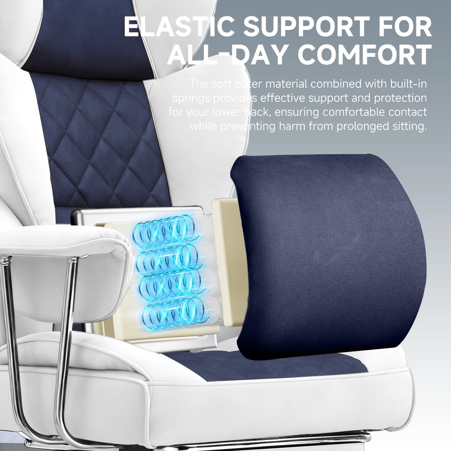 GTPLAYER Gaming Chair,Office Chair with Pocket Spring Lumbar Support, Ergonomic Comfortable Wide Office Desk Computer Chair with Outward Fixed Soft Armrests and Footrest (Fabric, Light Blue & White)