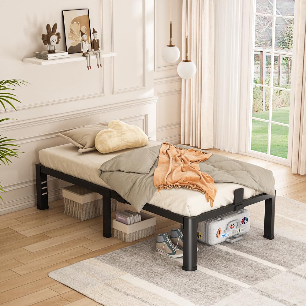 Bilily 14 Inch Twin Bed Frame Metal Platform with Round Corner Legs,3500 LBS Heavy Duty Steel Slats Support,Headboard Compatible,No Box Spring Needed,Easy Assembly,Mattress Retainer,Underbed Storage