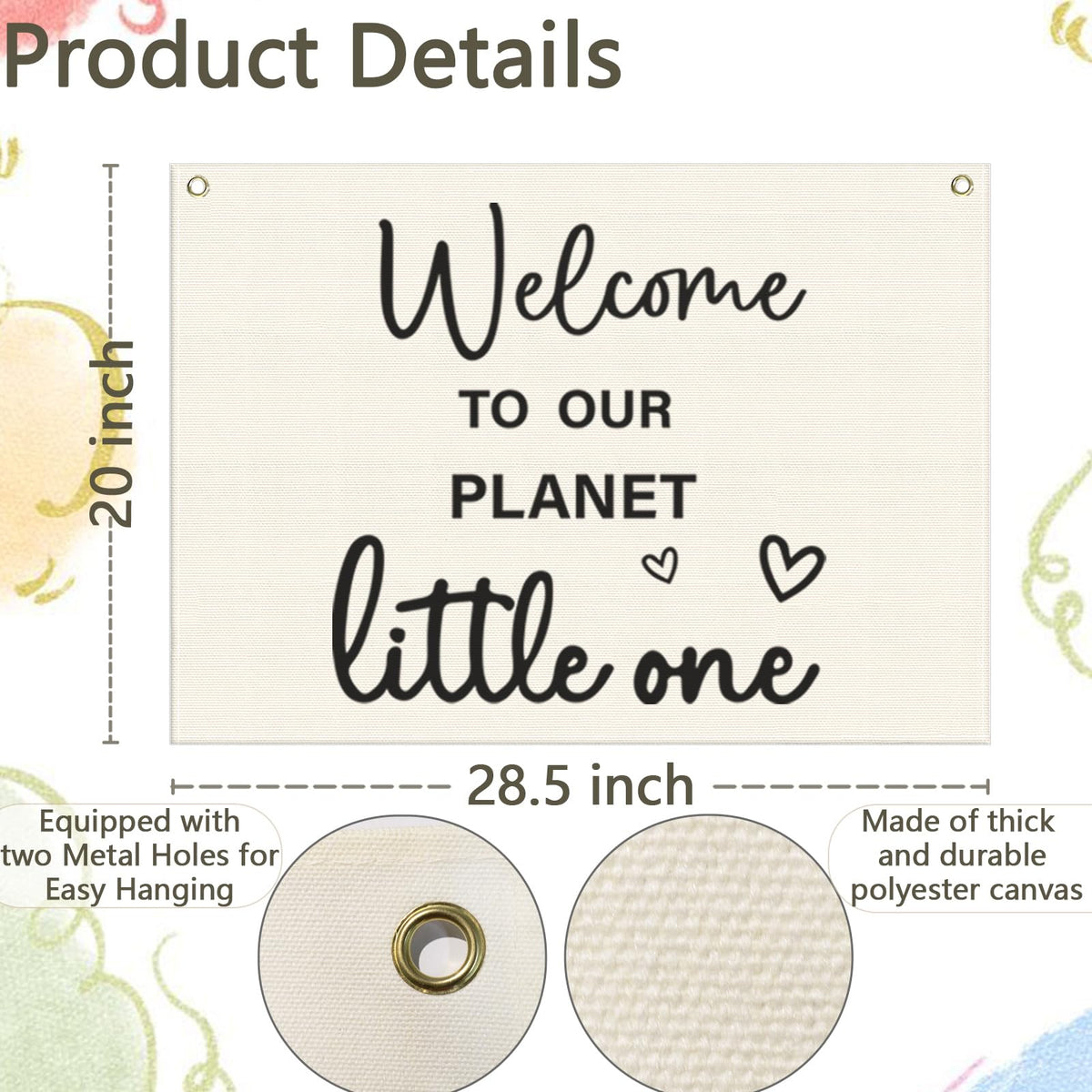 Welcome to Our Planet Rectangular Banner-Flag Sign for Nursery Playroom Kindergarten Bedroom Wall Decor,Baptism Baby Shower Birthday Christmas Gift for Baby Girl Boy Kids-28.5"L×20"W