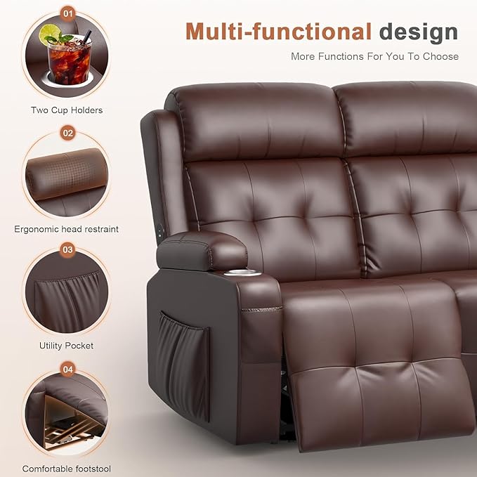 RV Loveseat Recliner Sofa, Wall Hugger Massage Reclining RV Couch