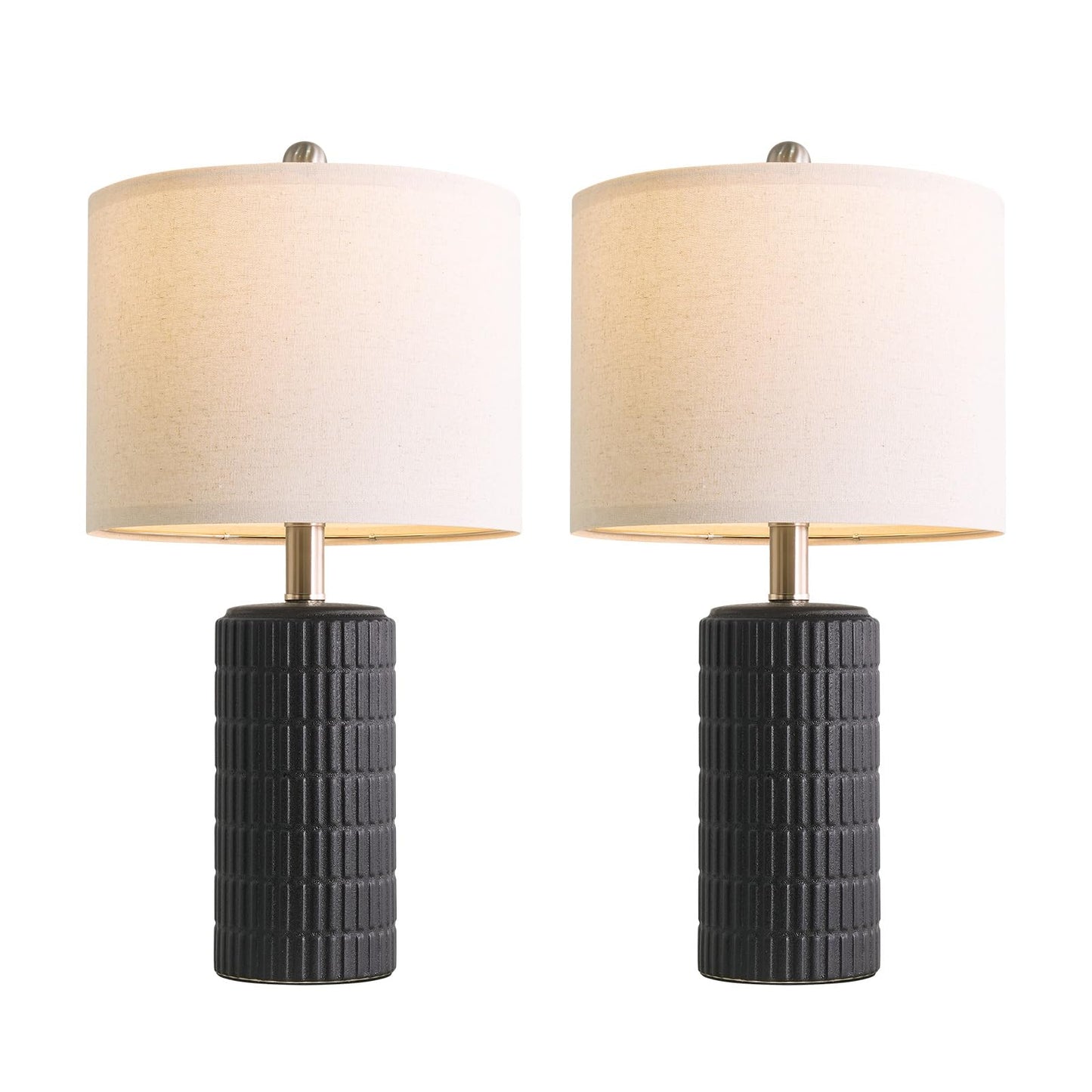 PoKat Small Table Lamps Set of 2 for Bedroom, 20.75'' Matte-Textured Farmhouse Ceramic Bedside Lamps for Night Stands, Stone-Like Modern Lamps for Living Room End Table Hallway Entryway Decor Black