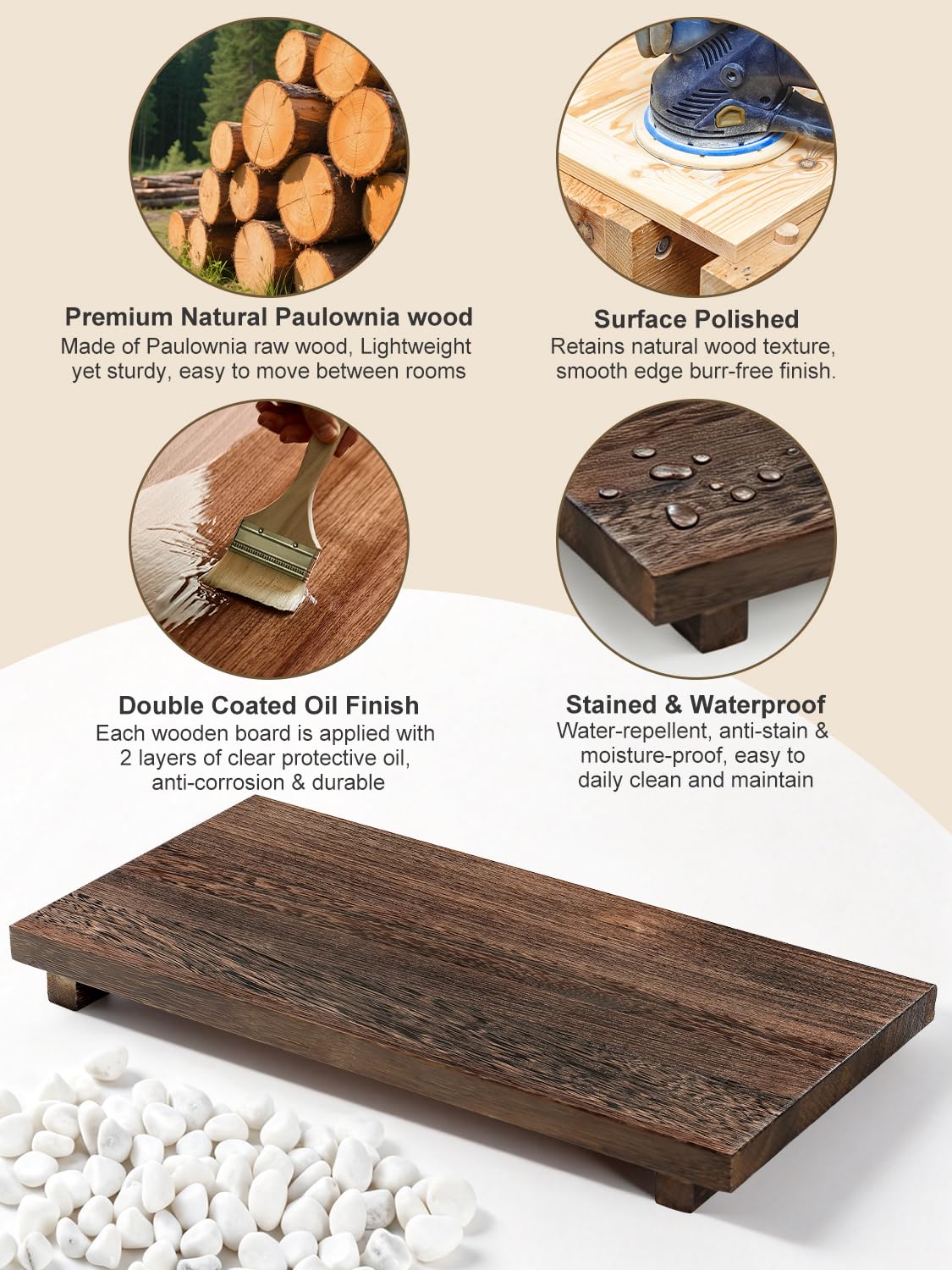 Duseu 16 x 8 inch Wood Riser Pedestal Stand – Farmhouse Large Wood Tray for Kitchen Counter, Bathroom Decor, Sink, Soap Dishes, Plant, Bottles, Candles Display, Jewelry