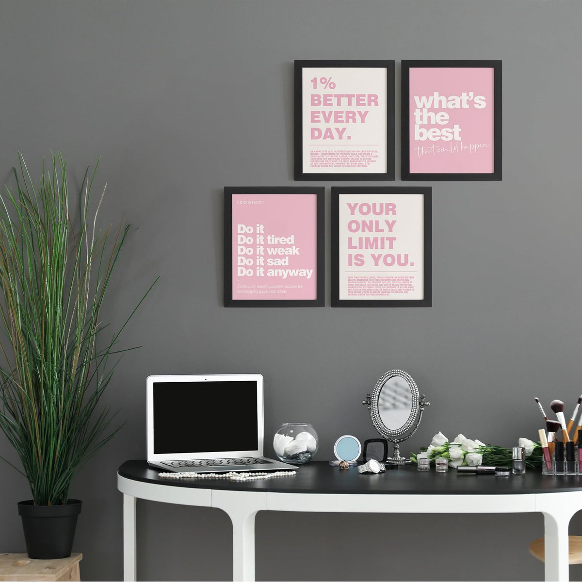DSHFG Motivational Inspirational Office Wall Art Decor Prints Set of 4, Pink Motivational Wall Decor Trendy Retro Posters for Office Home Decor, 8x10 Unframed