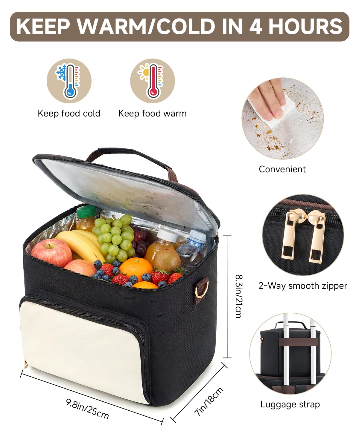 Amythe Rolling Teacher Tote Bag with Accordion File Organizer, 5-Wheel 15.6" Laptop Briefcase with Lunch Box, Wheeled Work Bag for Business, Office, Craft-Black