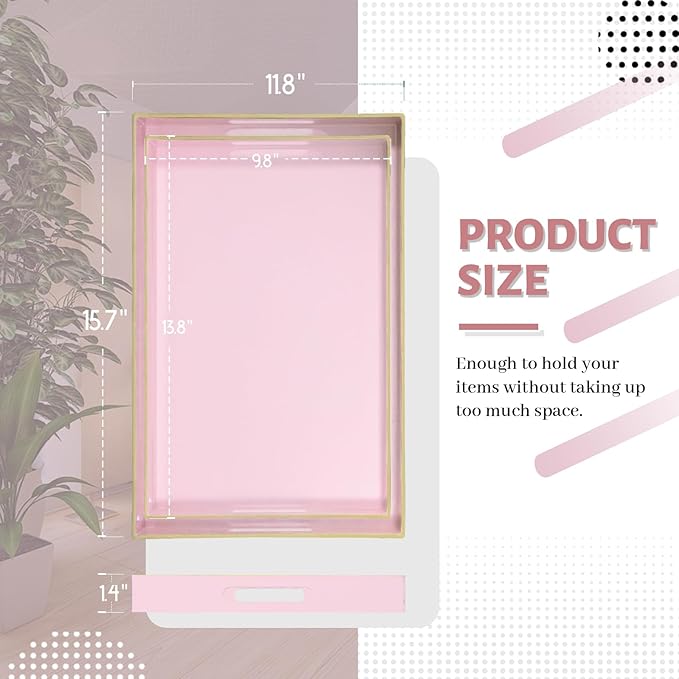 MAONAME Pink Serving Tray Set of 2, Plastic Decorative Trays