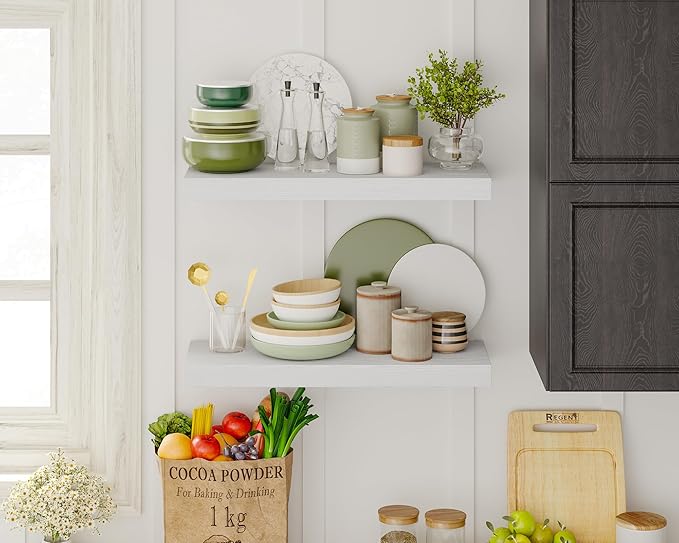 Fixwal White Shelves, 15.7in Floating Shelves, Farmhouse Shelf Wall Decor