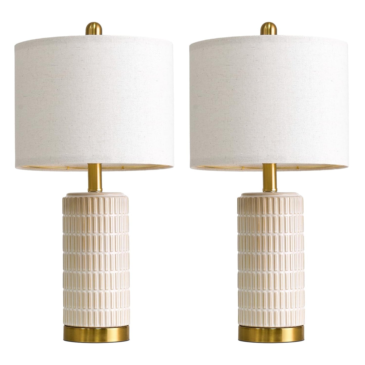 PoKat Small Bedside Table Lamps with USB Ports for Bedroom, 21.5'' White Nightstand Lamps for Night Stands, Modern Ceramic Bedroom Lamps for Living Room End Table, White and Beige