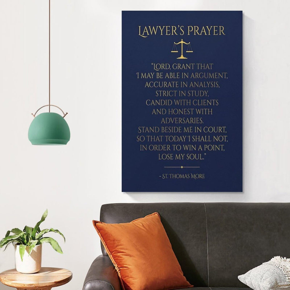 Prayer Quote For Lawyers Scales Of Justice Saint Thomas More Navy Canvas Printing Wall Art Print Decor Poster Scandinavian Bohemian for Attorney Office Courtroom Living Room Bedroom 12x18inch(30x45cm)