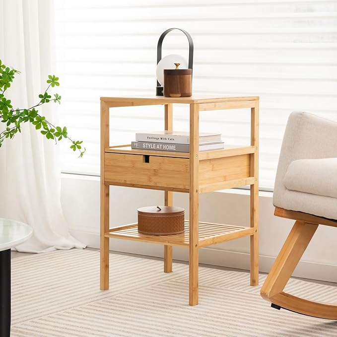 Giantex Bamboo Nightstands Set of 2, Wood Side Tables