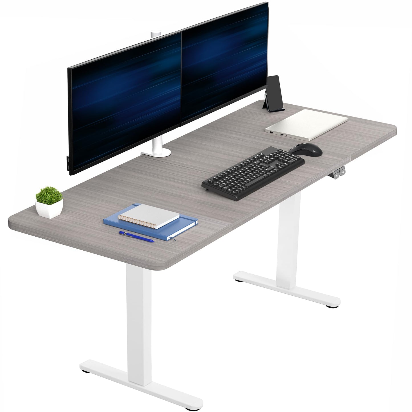 VIVO Electric 60 x 24 inch Stand Up Desk, Height Adjustable, Dark Gray Top, White Frame, Home and Office Furniture Sets, DESK-KIT-W06G