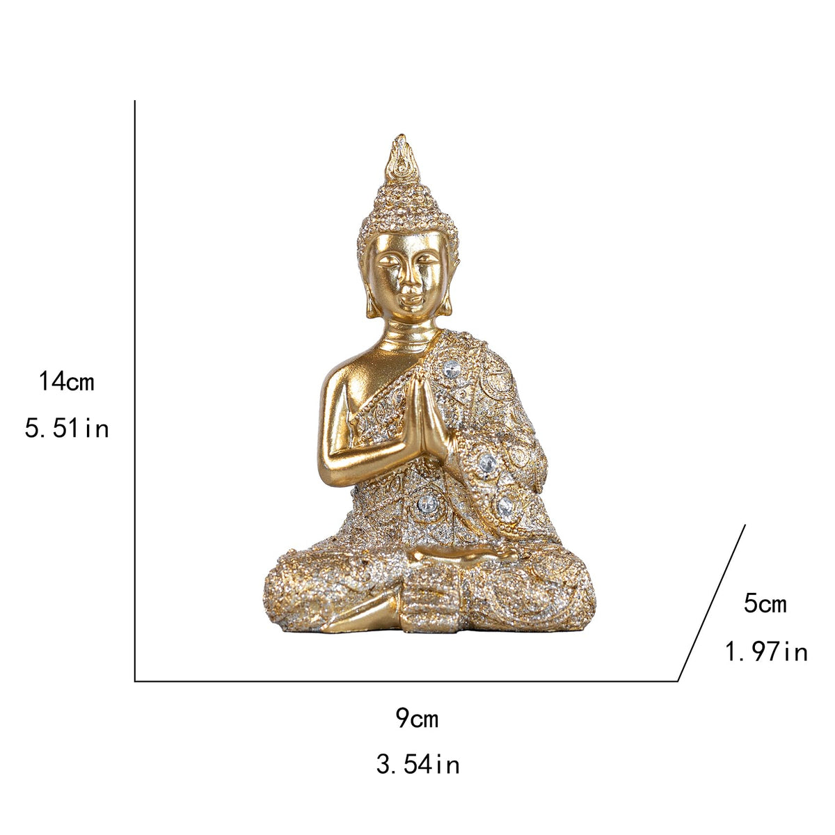 AGKZNTQP Decorative Buddha Statue, Gold Resin Meditation Figure, Crystal-Embellished