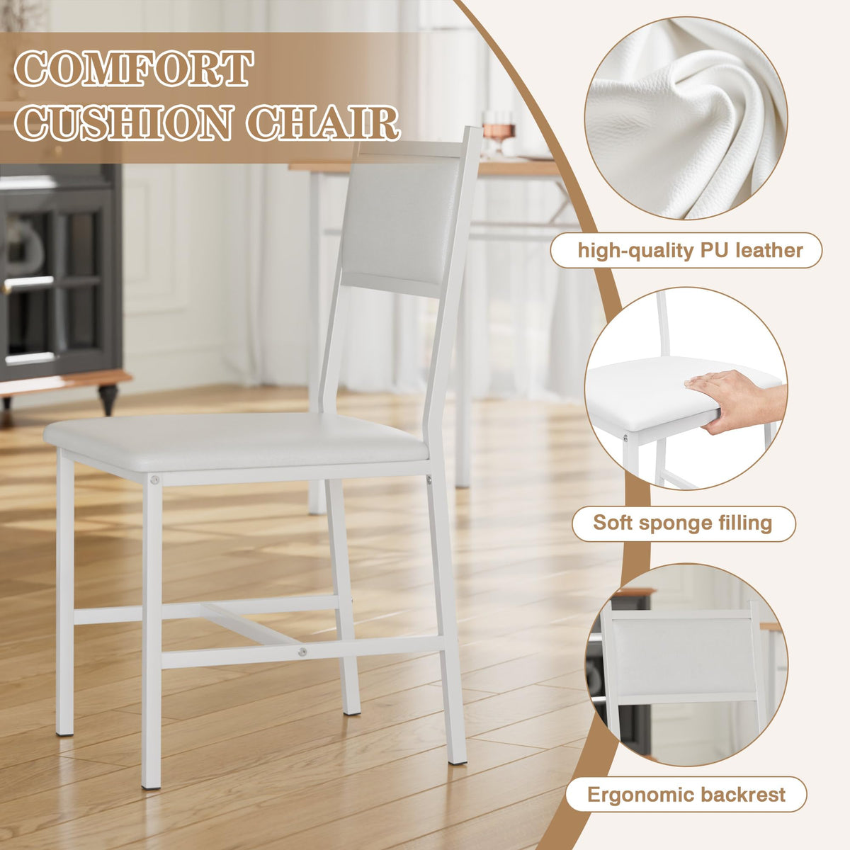 VECELO Dining Table Set for 4 with Chairs, 5-Piece Kitchen Table and Upholstered Padded Chairs Set for Small Space, Dining Room, Apartment, Natural White
