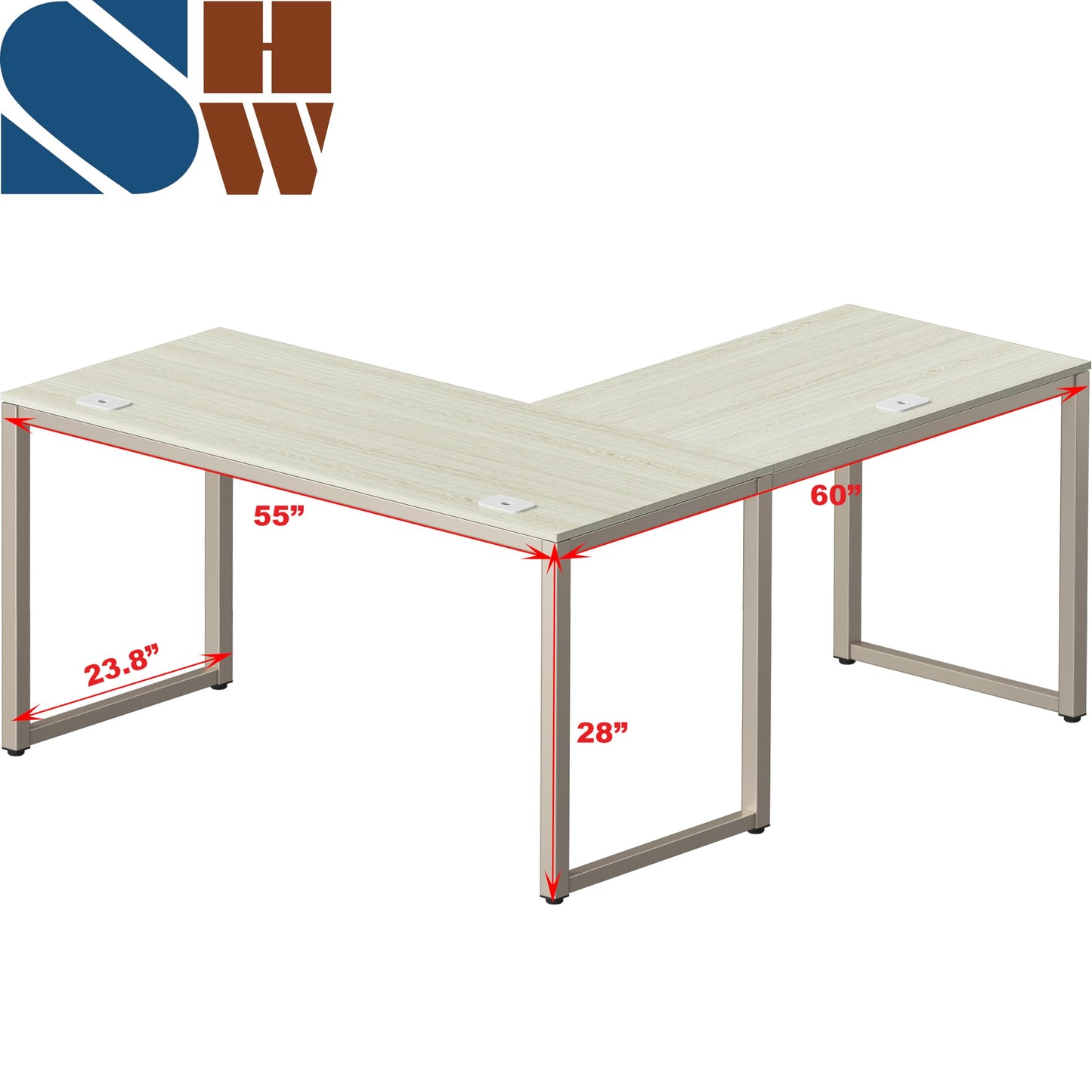 SHW 55 x 60 Inches Commercial-Grade L-Shape Corner Office Computer Desk, Maple