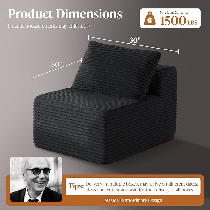 30" Cloud Sectional Couch Single Seat
