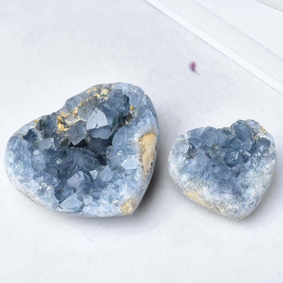 FZBHRO Extra Large Blue Celestite Geode Heart Healing Crystal Stone Collection Mineral Specimen with Stand Home Office Decor 1.7-2.2 Pound