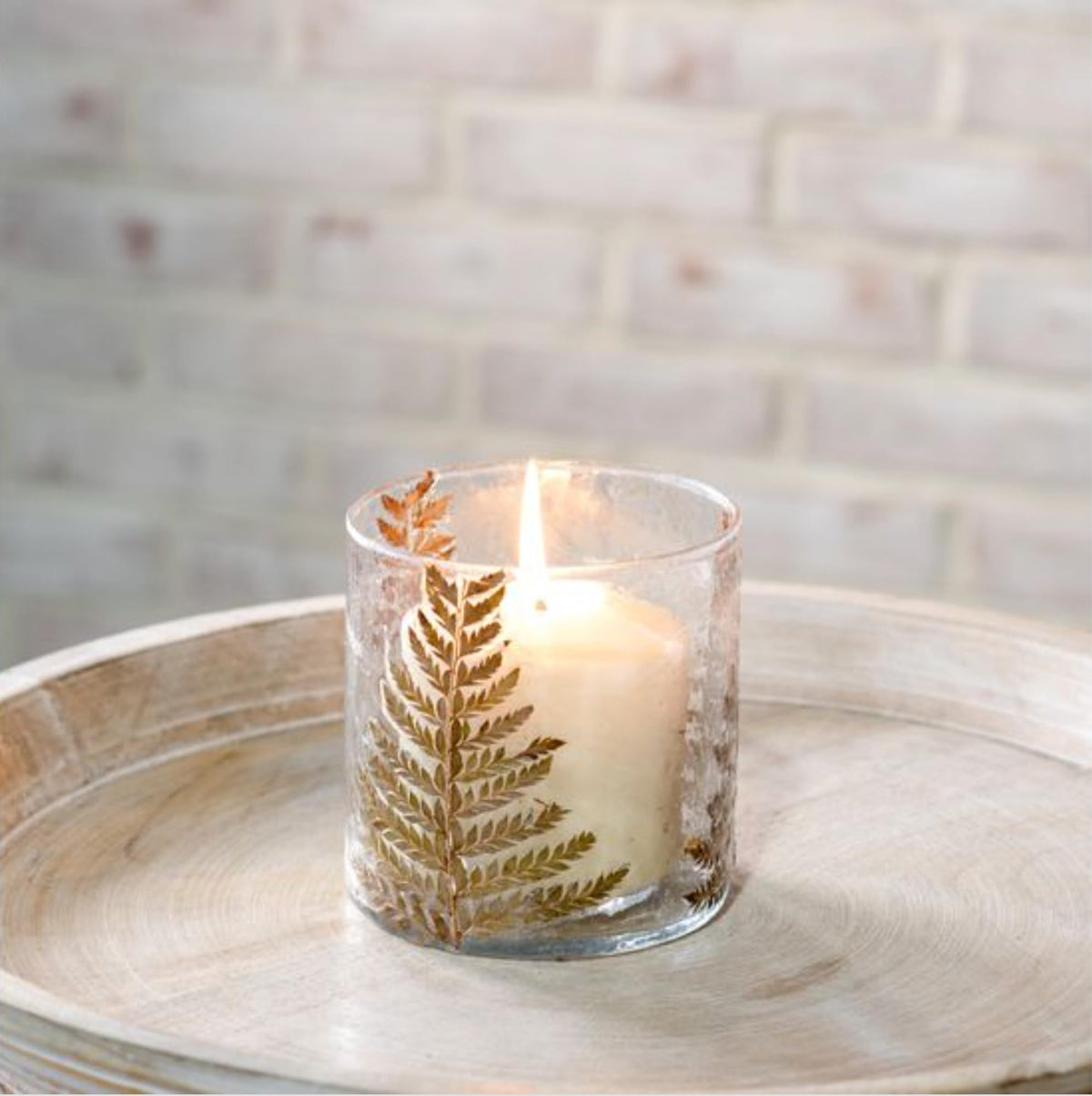 100 North PD Home & Garden Decorative Botanical Accent for Home and Events 4 Inch Glass Tealight Votive Candle Holder Container Jar Made with Real Pressed Flowers Natural Green Brown Fern