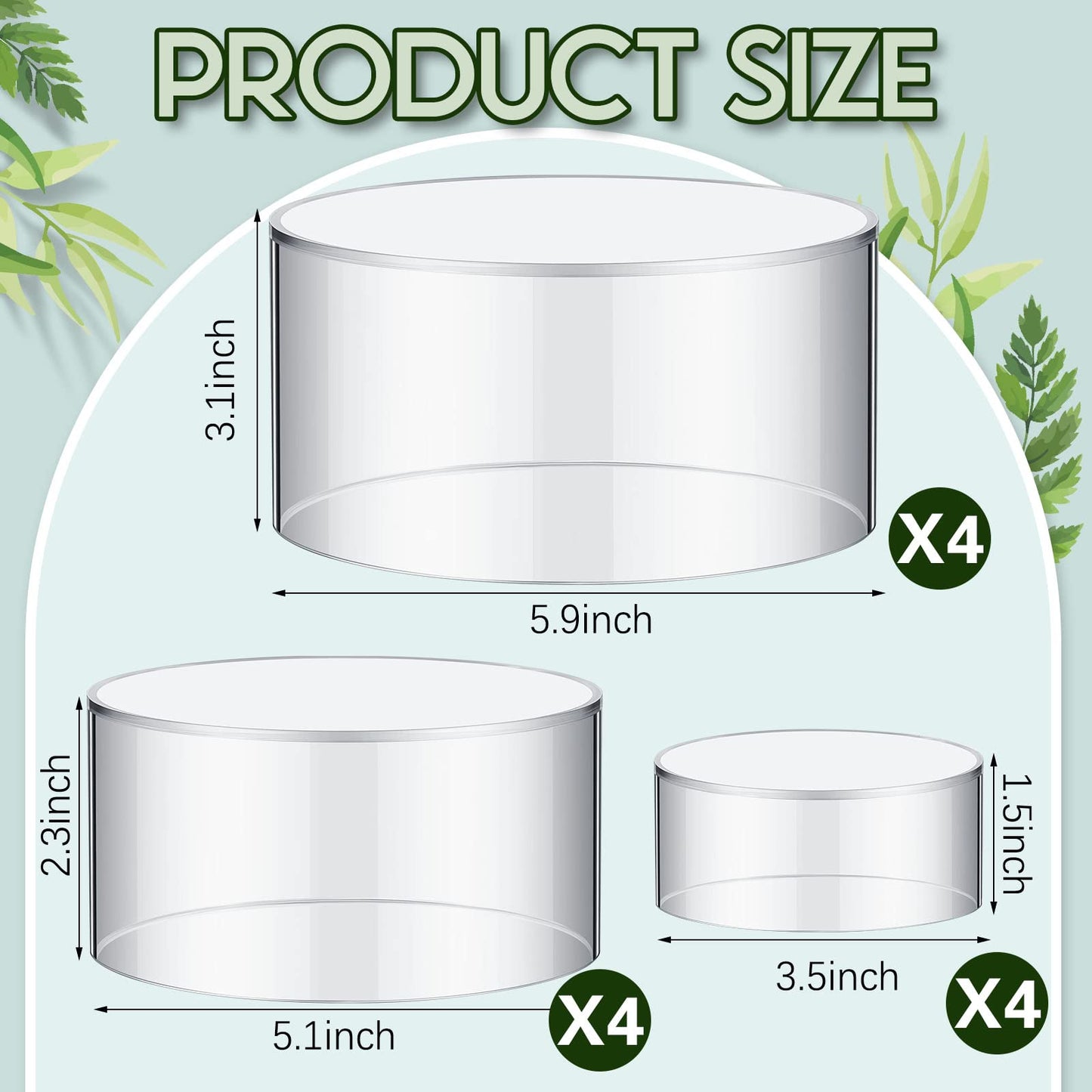 Jerify 12 Pcs Acrylic Risers Display Stands, 5.91'' 5.12'' 3.54'', Clear Round Nesting Pedestal Shelf with Hollow Bottom for Tabletop Jewelry Display, Table Centerpiece, Food Risers for Party, 3 Sizes