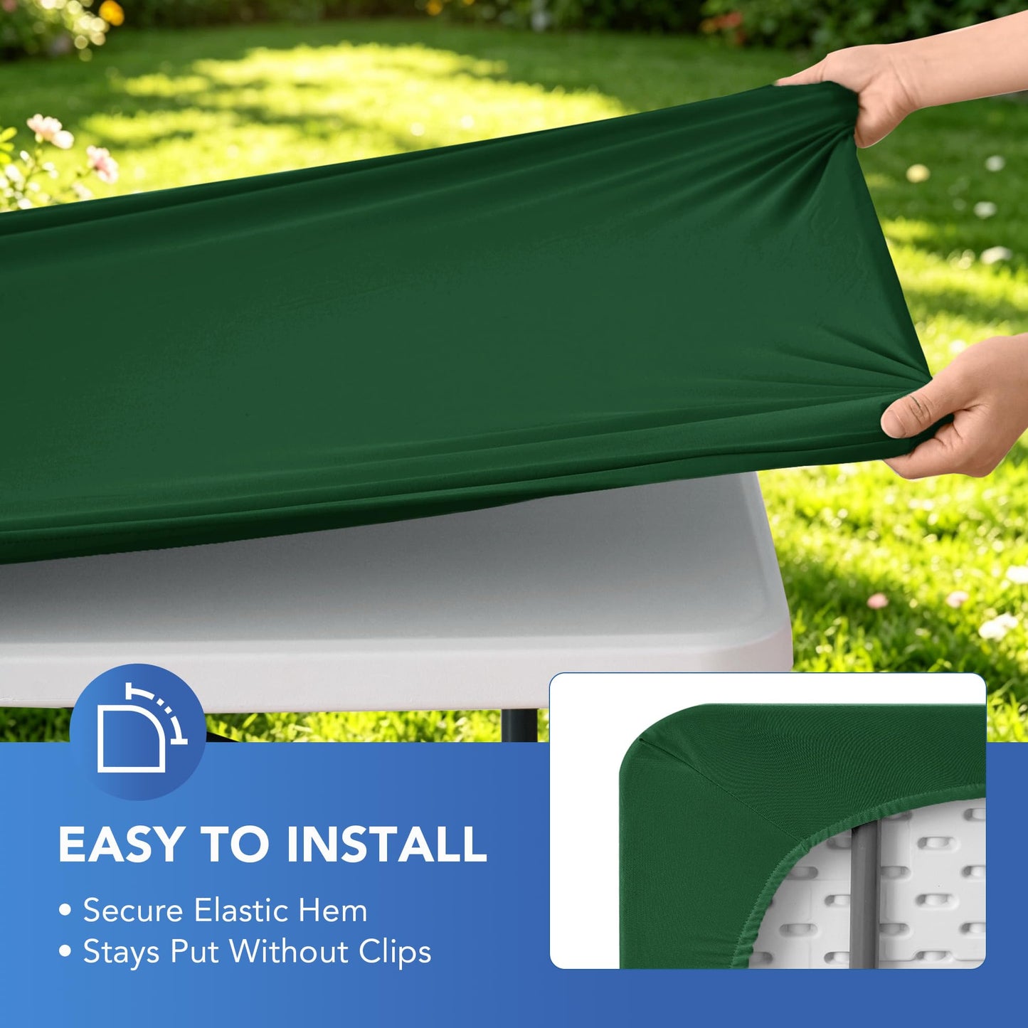 Enjoyidea Square Fitted Tablecloth 34x34 Inch-2 Pack Hunter Green Card Elastic Spandex Table Cover-Small Stretch Christmas Table Cloths Topper Cap for Kitchen Dining Picnic Patio Outdoor Party Tables