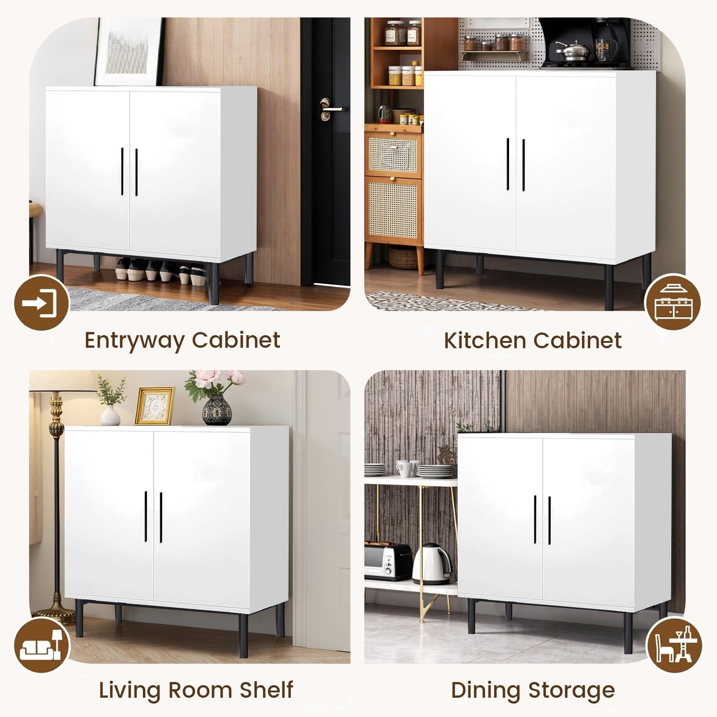 LUCKLIFE White Kitchen Sideboard Buffet Cabinet with Doors, Modern Coffee Bar Cabinet for Dining Room & Living Room, White, 1 Pack