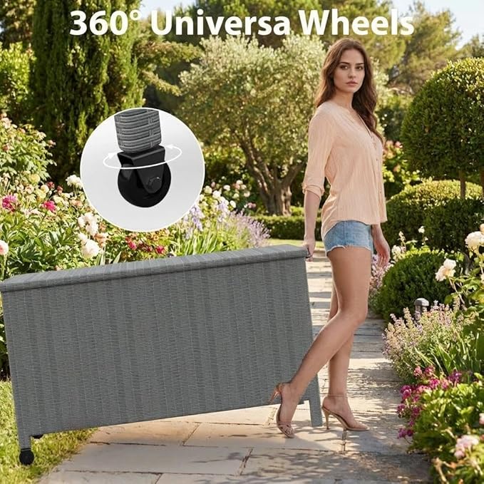 GarveeLife Outdoor Wicker Storage Box, PE Rattan Patio Storage Chest
