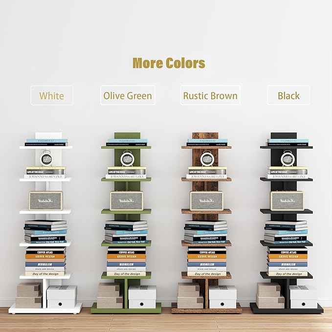 TUTOTAK Bookshelf, 6-Tier Bookcase, Narrow Spine Book Shelf