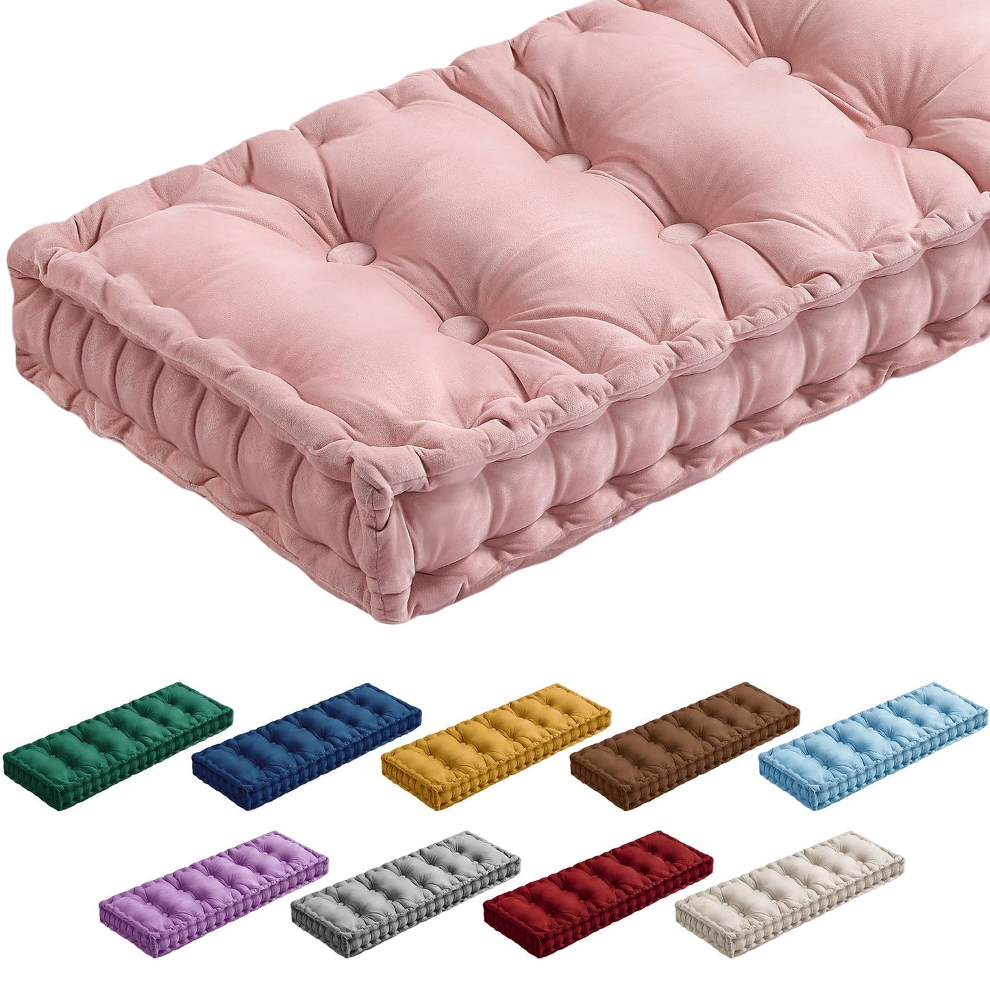Threehoney Bench Cushions for Indoor Furniture 42x16 in Velvet Kitchen Dining Piano Window Seat Cushion, Tufted Patio Porch Swing Thicken Bench Pad Memory Foam(Pink)