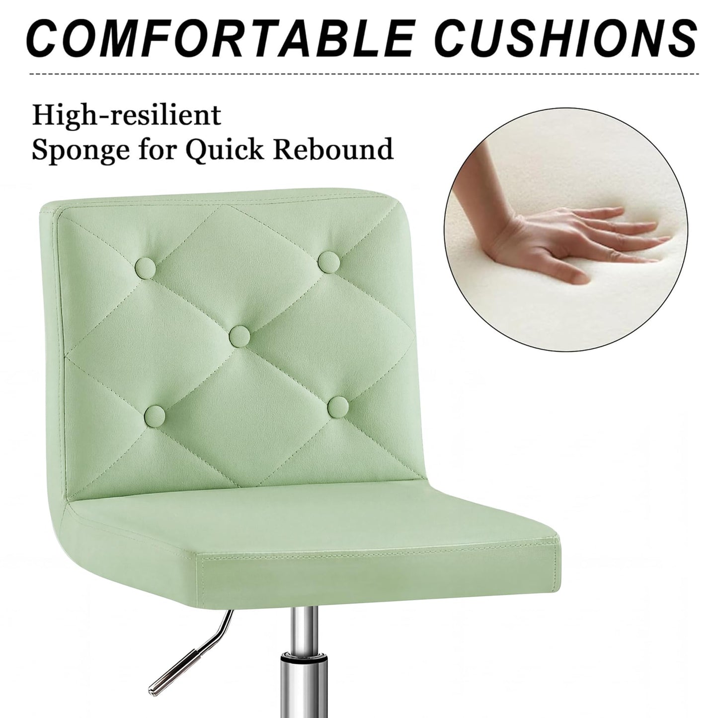 VECELO PU Leather Mid-Back Armless Vanity Chair Adjustable Height 360° Rolling Swivel for Home Office Work
