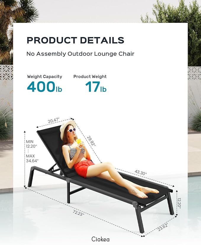 Patio Chaise Lounge Chair, Foldable Lounge Chair