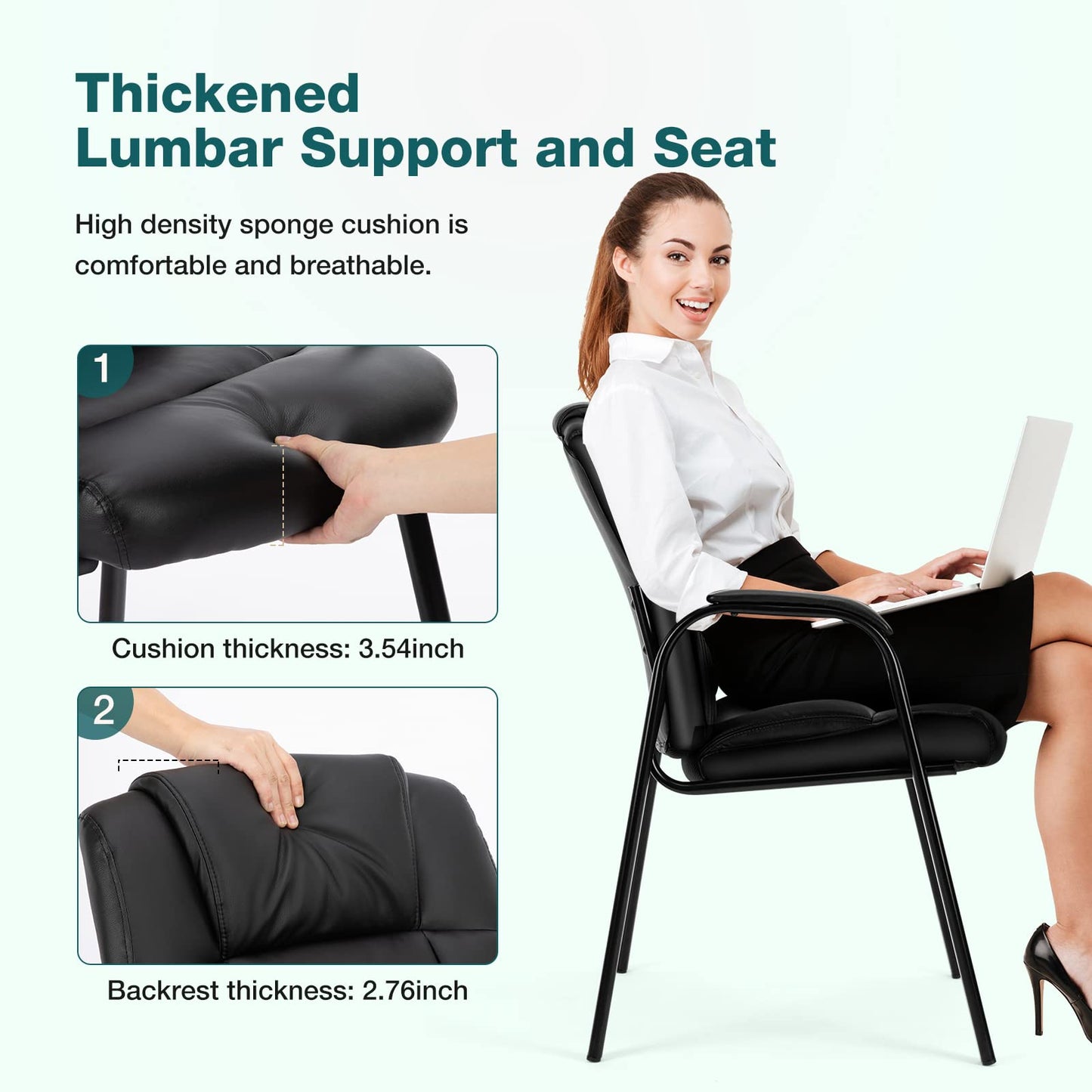 OLIXIS Waiting Room Chair Set of 2, Leather Office Desk Reception Guest Stationary Side Chairs with Padded Arms for Home Conference Lobby Area Meeting Church Medical Clinic Elderly Student