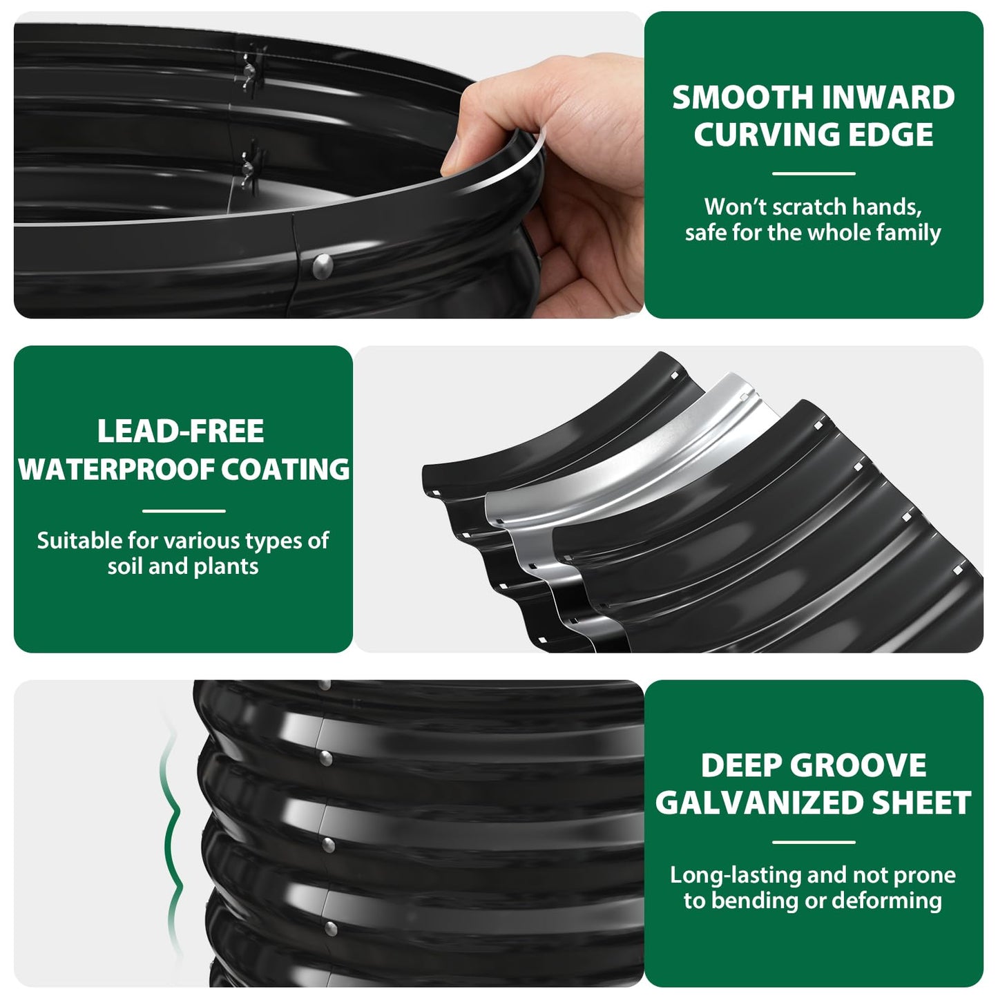 VAMFUTRE 24" Diameter Round Raised Garden Bed - 17 Inch Tall, Heavy-Duty Galvanized Steel Planter Box with Wave-Shaped Panels for Vegetables, Herbs & Flowers (2, Black, 24 Inch Diameter)