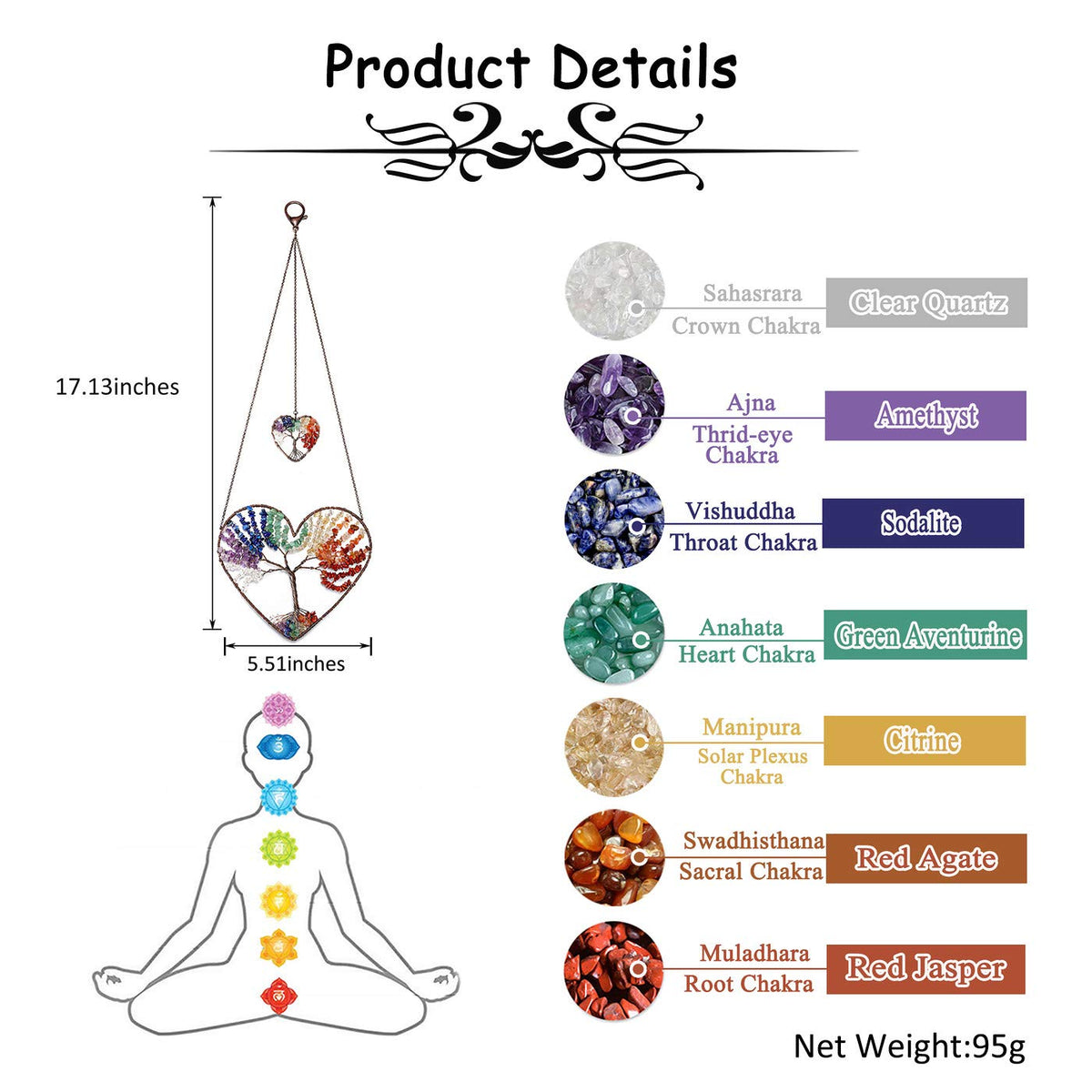 PESOENTH Chakra Crystal Tree of Life Heart Wall Hanging Decor Gifts for Women,Bohemian 7 Chakra Healing Crystals Reiki Stones Ornaments Spiritual Gifts Christmas Tree Home Hanging Decorations