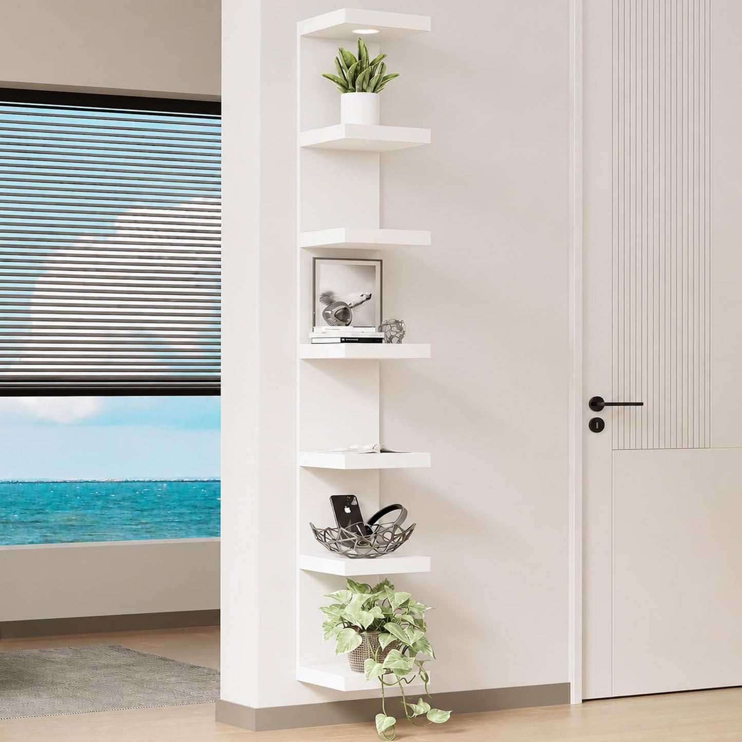 LitaEther Versatile 7 Tier Wall Shelf Unit,White Lack Wall Shelf,Display Floating Shelf with LED Remote Control Light